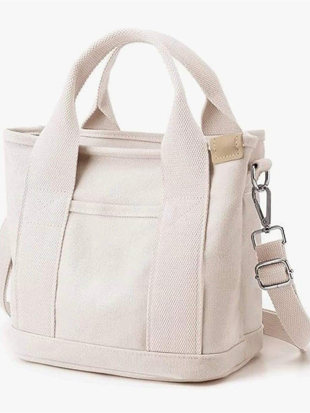 Euc Small White/Natural Canvas Tote W/Top Zipper & Long Strap
